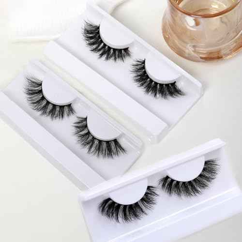 3D5D False Eyelashes 15-18mm Includes 3 Styles 27 Pair PACK Mix Cross Fluffy Natural Look Luxury Volume Faux Mink Lashes Reusable Strip Lashes, Mulitpack