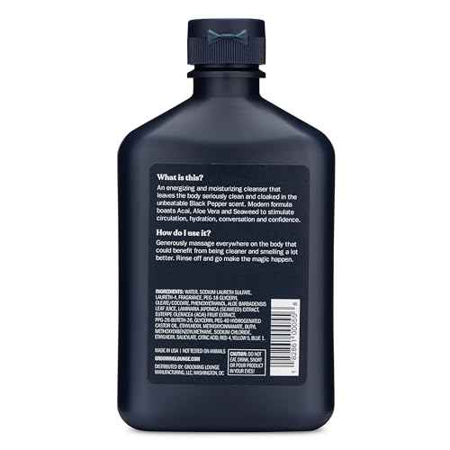 Grooming Lounge Our Best Smeller Body Wash - Moisturizing, Clarifying Travel Shower Scrub - Fresh, Classic, Suave Fragrance of Acai, Aloe Vera, Seaweed, and Black Pepper - Dry Skin Defense - 3 pack