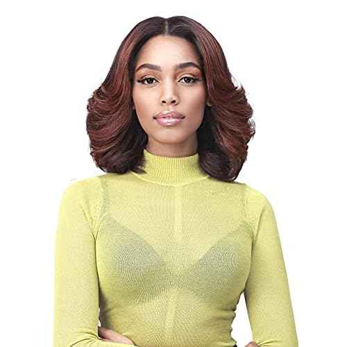 BOBBI BOSS Bobbi Boss 13X7 HD Lace Bob Curly Synthetic Wig - MLF602 NATALIA, Wavy Short Wigs with Baby Hairs, Glueless Lace Free Part Wig with High Heat Resistant Wigs (1B, Off Black)