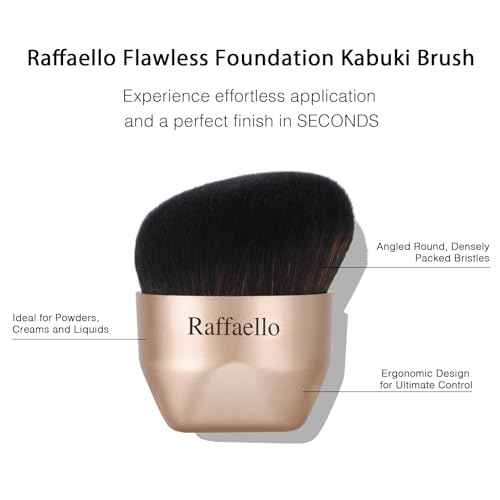 Raffaello Angled kabuki Foundation Brush: Fast, Flawless Foundation - Dense Soft Bristles for Streak-Free Liquid, Cream & Powder - Ergonomic Handle for Effortless Blending & Buffing (Champagne Gold)