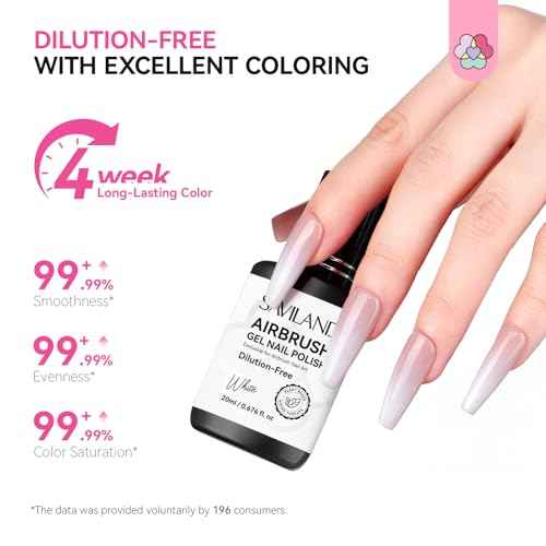SAVILAND Plus Airbrush Gel Nail Polish Dilution-free: 20 ml No Clogging White Airbrush Nail Polish Non-Acetone Nail Gel P olish for High Pigmented Colors Airbrush N ail Polish for Ombre French Nail