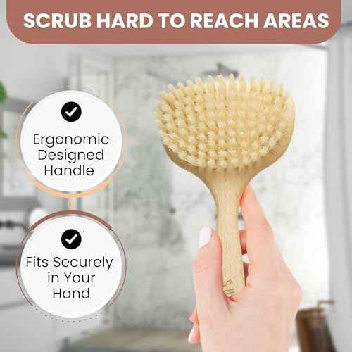 SHASH Since 1869 Hand Made in Germany - Smooth 100% Boar Bristle Body Brush, Gently Exfoliates Skin for a Softer, Smoother Complexion, Dry Brush Body Scrubber Promotes Circulation for a Healthy Glow