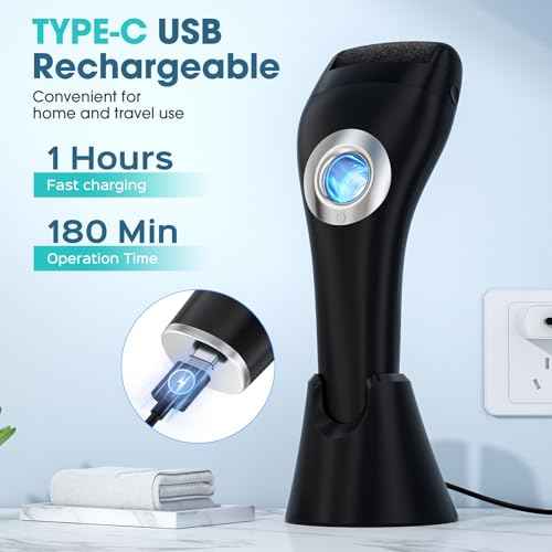 Foot Scrubber Callus Remover for Feet - with Holder & RingLight, Portable Pedicure Kit Foot File Callus Remover, Waterproof Professional Pedicure Tool Foot Care for Deadskin Hard Cracked Dry Skin