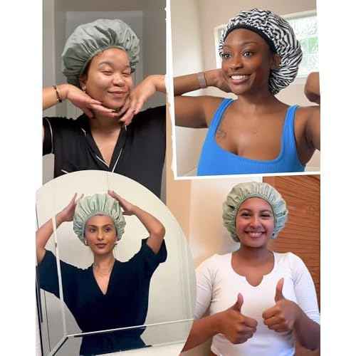 Yanibest Shower Cap Reusable Waterproof - Double Layer Shower Caps for Women, Washable Shower Bonnet with Soft Non-Slip Elastic Band, Bath Hair Hat for Most Hair Types