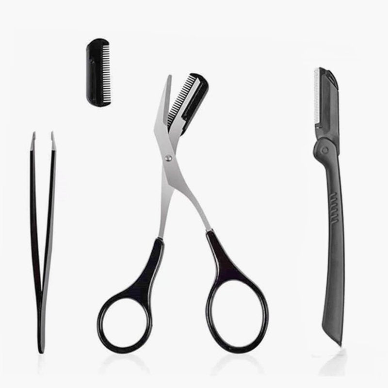 XUJINCN 3-in-1 Eyebrow Scissors Kit,for Personal Facial Hair Removal,Multifunctional Ms. Exfoliating Beauty Tool,Including;Eyebrow Comb Scissors, Hair Removal Tweezers,Eyebrow Razor(Black