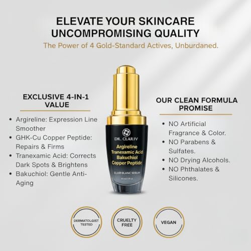 Argireline + Copper Peptides (GHK-Cu) Serum For Face ? Anti Wrinkle Firming Serum with Tranexamic Acid and Bakuchiol, GHK-Cu Peptide ? Anti Aging Skincare for Face? 1 Fl Oz