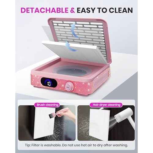 Nail Dust Collector, Corded Powerful Suction Dust Collector for Nail Tech with 10 Speed Levels, Low Noise Nail Fan Dust Collector for Professional Salon & Home, Detachable & Easy to Clean
