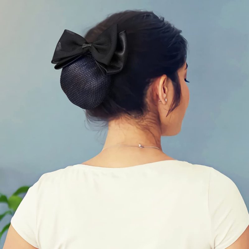 Uonlytech Hair Pin, 6pcs Bowknot Hair Snood Net Barrettes, Ribbon Barrette With Net Chignon Hair Bun Cover Mesh Clip Hair Tie for Women Girls Dancer, Black