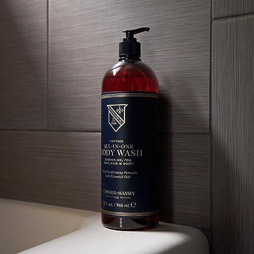 Caswell-Massey All-in-1 Body Wash, Use as a Face Wash, Beard Wash, Shampoo, Body Wash & Shave Gel, Signature Heritage Soap for Men, Made in USA, 32 Fl Oz