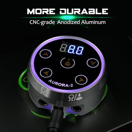 Dragoart Aurora 2 Tattoo Power Supply 1.5-16v Professional Tattoo Power Supply Box for Coil & Rotary Tattoo Machine Pen, Dual Outputs/Colorful LEDs/Touchscreen/Magnetic Base/2 Foot Pedal Modes(Silver)