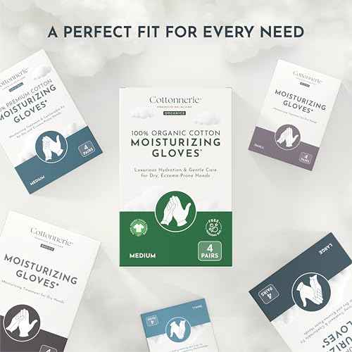 4 Pairs Cottonnerie Original Cotton Gloves for Dry Hands Sleeping, Moisturizing Gloves Overnight, Hand Moisturizer Gloves, Moisture Gloves for Dry Hands Overnight, Sleeping Gloves, X-Large