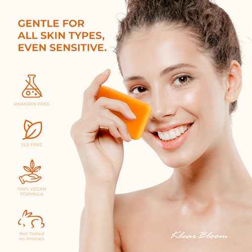Kojic Acid Soap, Turmeric Soap Bar for Dark Spots Brightening & Moisturizing with Collagen, Vitamin E, Retinol, Hyaluronic Acid, Shea Butter, Paraben & Sulfate-Free 105g x4 Bars