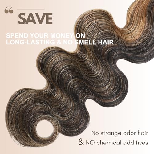 13A Double Drawn FB/27 Human Hair Bundles Body Wave Blonde Highlight Color, Honey Blonde with Black Single Bundle Human Hair 100% Unprocessed Hair Colored Single Bundle Wavy Sew In 10 Inch