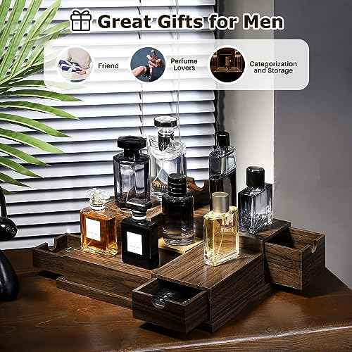 Homde Cologne Organizer - 4 Tier Perfume Display Tray with Hidden Drawers - Perfect for Men Essentials Accessories - A Great Gift for Men