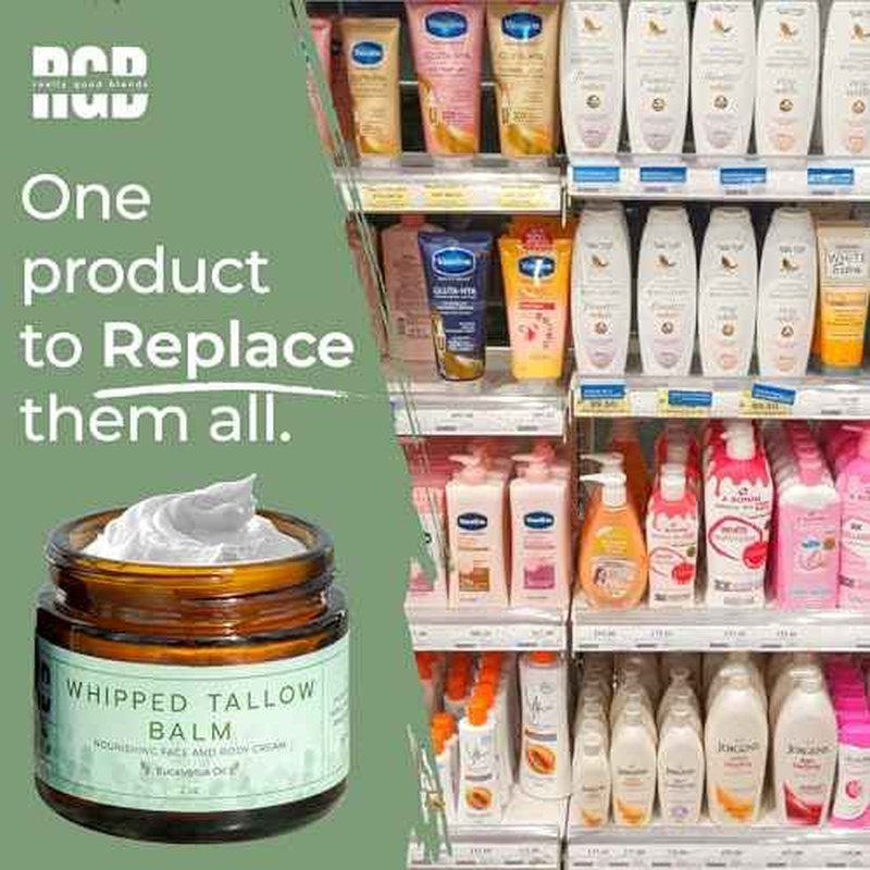 Whipped Tallow Balm (Eucalyptus), Organic Body Butter Cream, Grass Fed Beef Tallow for Skin Moisturizer, All Natural Lotion, 2 oz