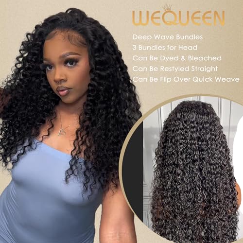 WEQUEEN Deep Wave Human Hair Bundles 22 Inch 100% 16A Brazilian Hair Long Lasting Deep Wave Bundles for Women