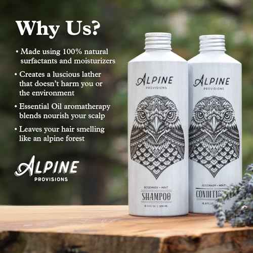 Alpine Provisions Cedar & Sandalwood Organic Conditioner - Natural, Moisturizing, & Strengthening w/Essential Oils, Sunflower oil & Aloe Vera, Vegan, Sulfate - Plant-Based Hair Care - 16.9 FL Oz