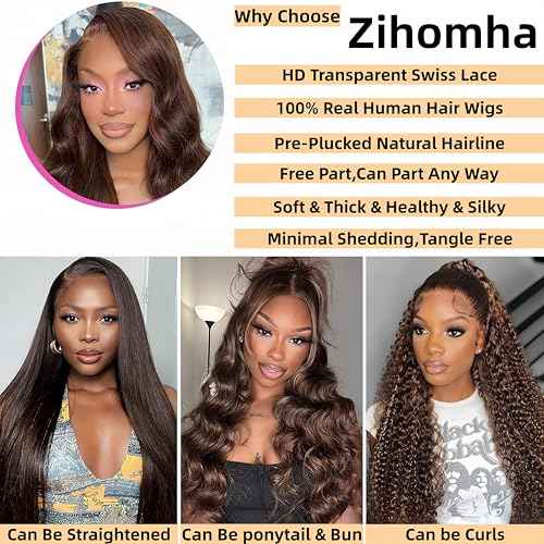 Chocolate Brown Lace Front Wigs 13x6 HD Lace Front Wigs Human Hair Brown Pre Plucked Body Wave Human Hair Wig for Black Women 180 Density 24 Inch