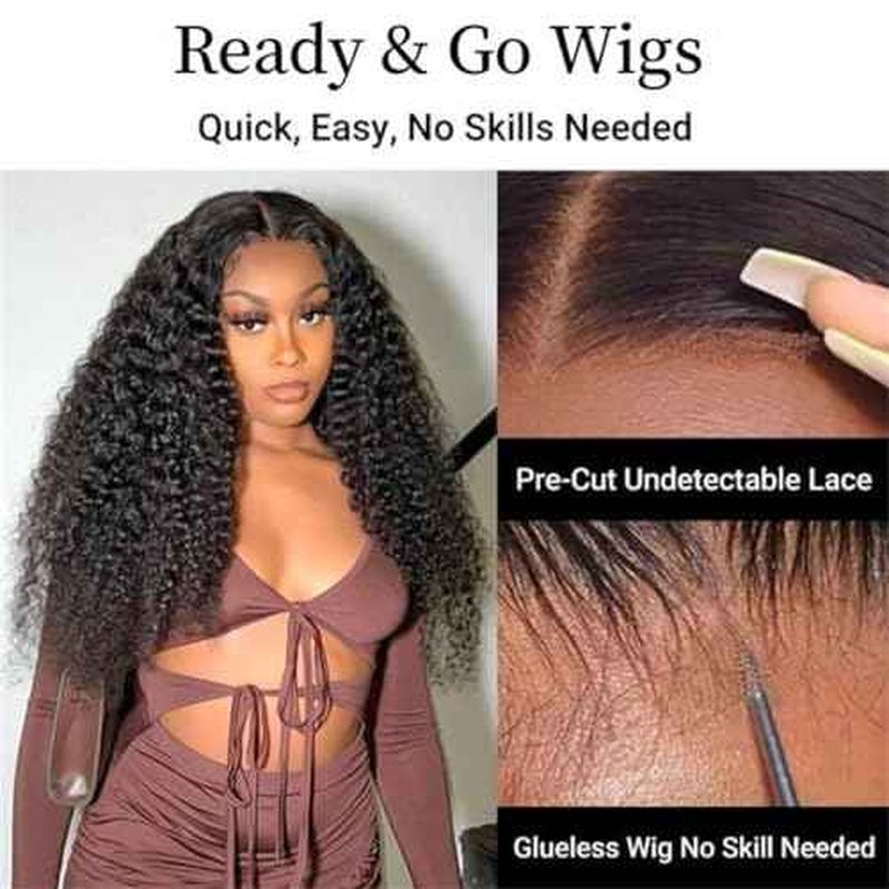 Wiggins Ready And Go Glueless Wigs Human Hair Curly Lace Front Wigs Human Hair Pre Plucked Bleached Knots Curly Hair Products Pre Cut Lace 4x7 Lace Front Wig Glueless Wigs For Women 14 Inch