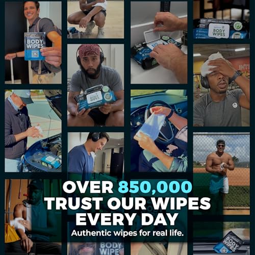 Body Wipes for Men (2 Pack) ? 100 XL No Rinse Shower Sheets + 8 Travel Bath Wipes, 10" x 11.5" Adult Disposable Washcloths for After Gym Use, Hunting, Camping and Travel