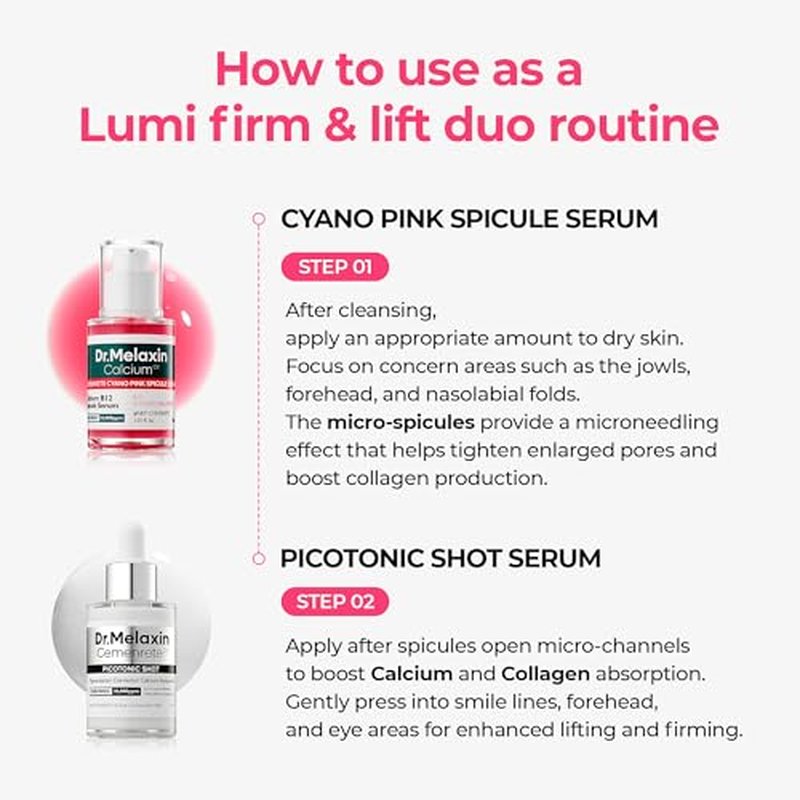 Lumi Firm & Lift Duo - Korean Collagen Firming Serum & Plumping Ampoule | Cyano Pink Spicule & Picotonic Shot