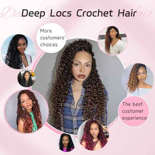 Deep Faux Locs Crochet Hair for Women Goddess Locs Crochet Hair Faux Locs with Curly Ends Boho Faux Pre Looped Deep Wavy Synthetic Hair Extension 18 Inch 8 Packs 1B#