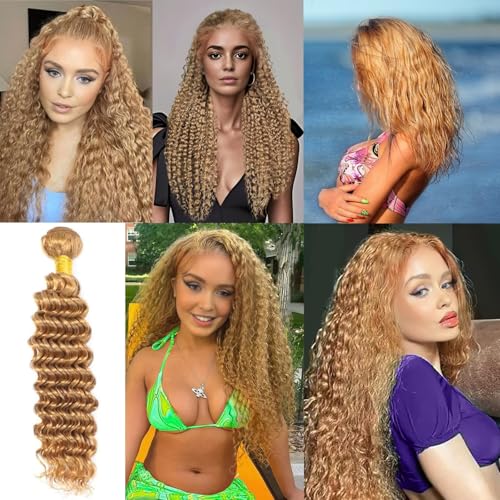 Blonde Deep Wave Human Hair Bundles 10 12 14 Inch Deep Wave Bundles Human Hair Extensions Double Weft Weave for Women 27 Color
