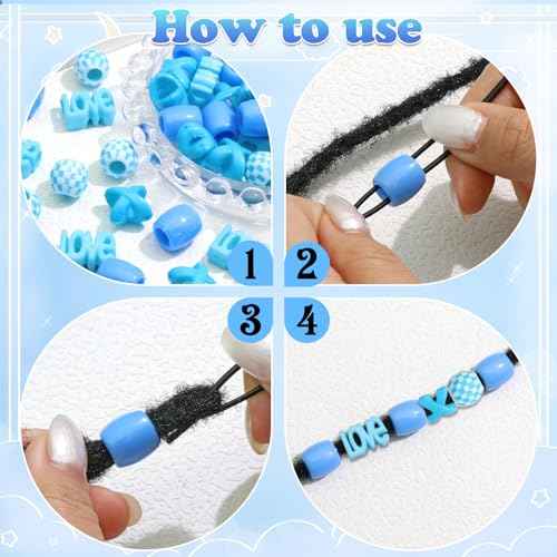 NAISKA 60Pcs Loc Hair Beads Dreadlock Jewelry for Braid Multi Shape Blue Beads Hair Clips Dreadlock Accessories Acrylic Hair Tube Decoration Hair Cuffs Rings for Women and Girls