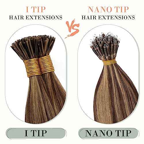 Hairro I Tip Hair Extension For Women Pre Bonded Cold Fusion Keratin Stick Highlight Tipped Hair Pieces Beaded Hair Extensions 22" 100 Strands 50g #12P613 Golden Brown Mix Bleach Blonde