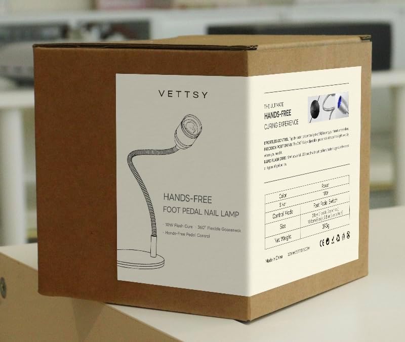 vettsy Professional Hands-Free UV LED Nail Lamp with Foot Pedal Switch - 360 Flexible Gooseneck Flash Cure Light for Nail Extensions, 3D Nail Art & Tip Application - Heavy Duty Base, USB Powered