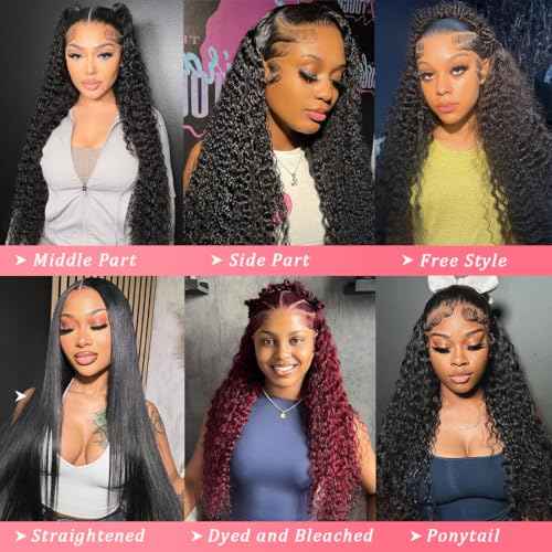26 Inch Deep Wave Lace Front Wigs Human Hair 210 Density 13x6 Curly HD Transparent Lace Front Wigs Human Hair Pre Plucked with Baby Hair