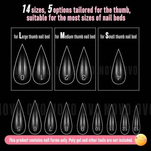 NOVO OVO Halloween Cat Claw Short Curved Stiletto Nail Dual Forms for Poly Gel Extension of 3D Eagle Hawk Curve Sculptural Acrylic Nails, Reusable Full Cover Molds Nail Art Design 280 Pcs 14 sizes