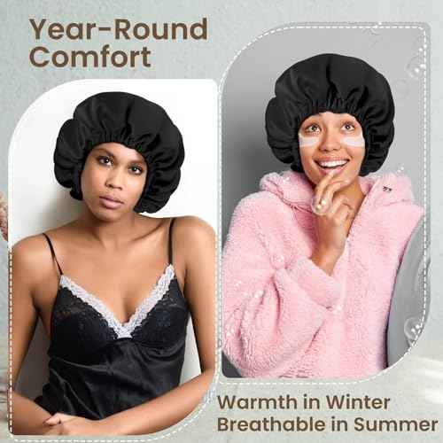 Adjustable Double Layer Silk-Satin Hair Bonnet for Women - Sleep Hair Protector Ideal for Natural Curly Hair, Anti-Frizz & Moisture Retention