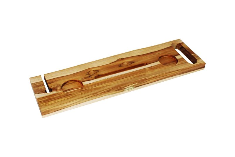 EcoDecors Eleganto 30" Live Edge Solid Teak Bath Caddy Tray with Handle, Book & Tablet Holder, Wine Glass Holders, Luxury Bathtub Tray
