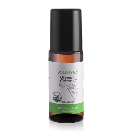 Castor Oil Roll on in Glass Bottle, Certified Organic Castor Oil Roller for Body Hair Skin Lip Eyebrow Pure Organic Cold Pressed Essential Oil - 1fl.oz