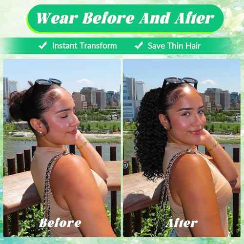Half Wig Synthetic Hair 3 In 1 Curly Half Wig With Adjustable Drawstring Seamless Flip For Beginner Friendly Water Wave For Black Women (Black 14 Inch)