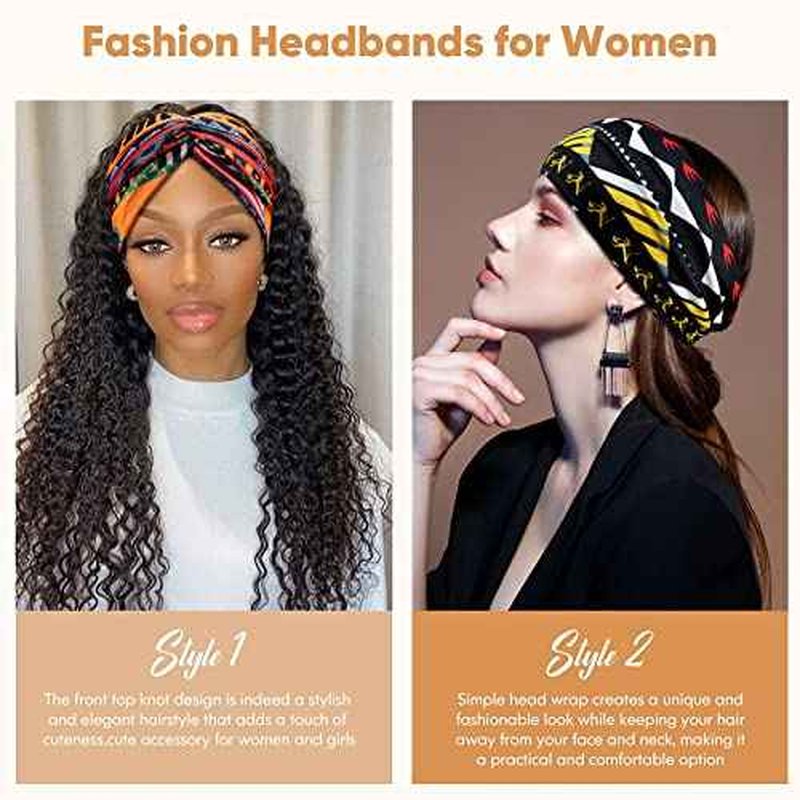 Wide African Headbands for Women Boho Twist Head Bands Elastic Turban Headwraps for Lady Yoga Sports Workout Stretchy Hairband,Pack of 8