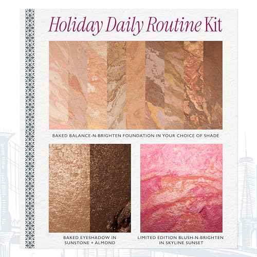 LAURA GELLER NEW YORK Holiday Daily Routine Kit | Medium | Limited Edition Makeup Set | Includes Baked Foundation for Mature Skin, Exclusive Blush, Eyeshadow, Retractable Kabuki Brush