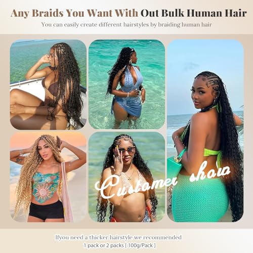 Boho Hair for Braiding 30 Inch Deep Curly Human Hair for Bohemian Knotless Braids 2 Bundles 100g Deep Wave Bulk Micro Braiding Hair