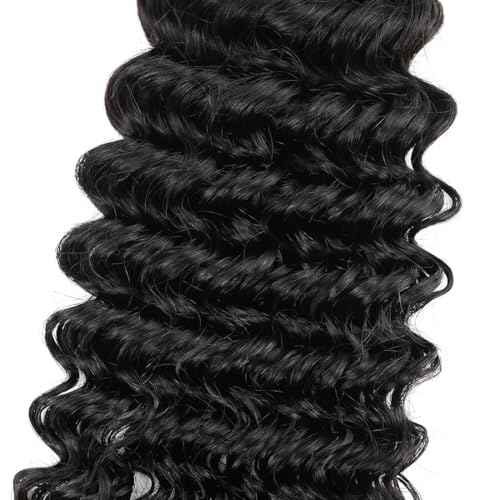 AUTTO Deep Wave Bundles Human Hair 16 18 20inch Brazilian Deep Wave Bundles for Black Women Wet and Wavy Bundles 100% Unprocessed Virgin Water Wave Curly Human Hair Weave 3 Bundles Natural Black