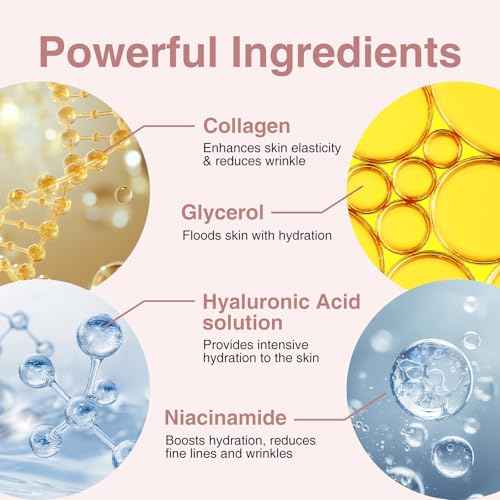 Bio-Collagen Face Mask, Real Deep Collagen Overnight Mask, Hydrating Collagen Face Mask, Facial Sheet Masks for Skincare, Pore Minimizing, Firming, Elasticity Improvement, and Moisturizing.