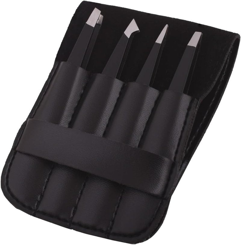Professional Eyebrow Tweezers Set- Great Precision Facial Hair Removal Eyebrows Plucker Set with Leather Pouch for Travelling