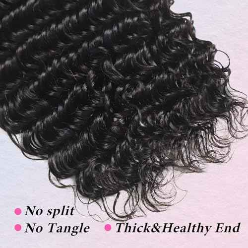 12A 3Bundles Human Hair 14 16 18 lnch Deep Wave Bundles Human Hair 100% Unprocessed Virgin Deep Curly Bundles Extensions Natural Black