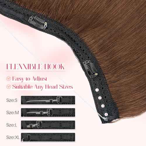 Rich Choices 100% Real Human Halo Hair Extensions for Women Remy Halo Extension Invisible Wire Hairpiece Clip in One Piece Hairpiece Upgrade Adds Weight 80g 16 Inch #4 Medium Brown