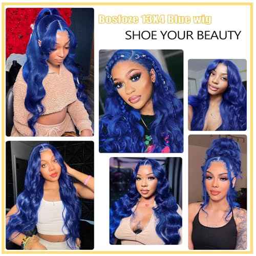 Blue Lace Front Wigs Human Hair Pre Plucked 180% Density Dark Blue Wig Human Hair Body Wave wear and Go Glueless Wigs for Women Navy Blue 13x4 HD Lace Frontal Wig Human Hair for Women 20 Inch