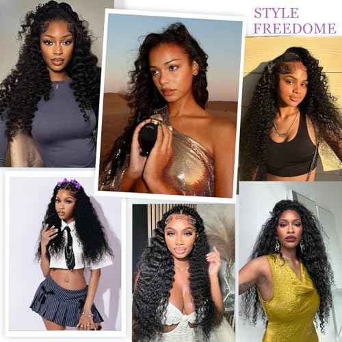 24 Inch Deep Wave Lace Front Wigs Human Hair 13x6 HD Real Human Hair Wig 12A Natural Black Glueless Curly Wig Human Hair Pre Plucked for Women Invisilbe Hairline Tiny Knots 200 Density Longer Life