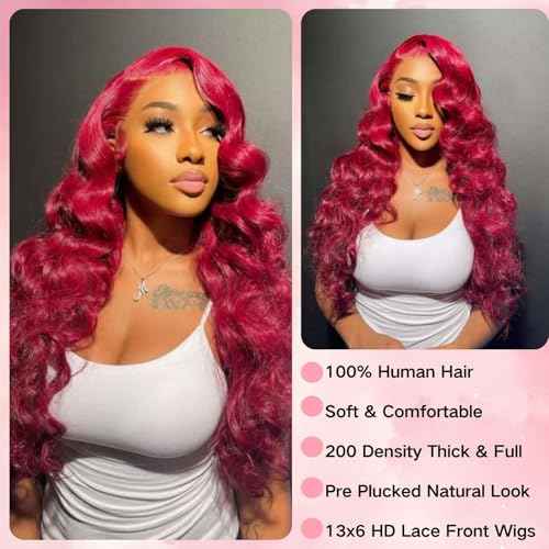 22 Inch 99j Burgundy Lace Front Wigs Human Hair 13x6 HD Transparent Burgundy Wig Human Hair 200 Density Pre Plucked Glueless Frontal Wigs Human Hair for Black Women