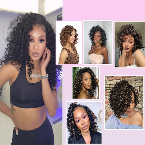 18 Inch Ocean Wave Crochet Hair 8 Packs - Synthetic Pre-Looped Deep Wavy Curly Braiding Hair for Black Women, Boho Style Hair Extensions (18inch,P1B/27-8 Packs)