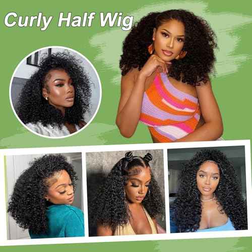 Kinky Curly Half Wig Human Hair 200 Density 3 In 1 Seamless Flip Over Drawstring Headband Wig Human Hair 22 Inch Wear and Go Glueless Wigs for Women Curly Half Human Hair Wig Beginner Friendly