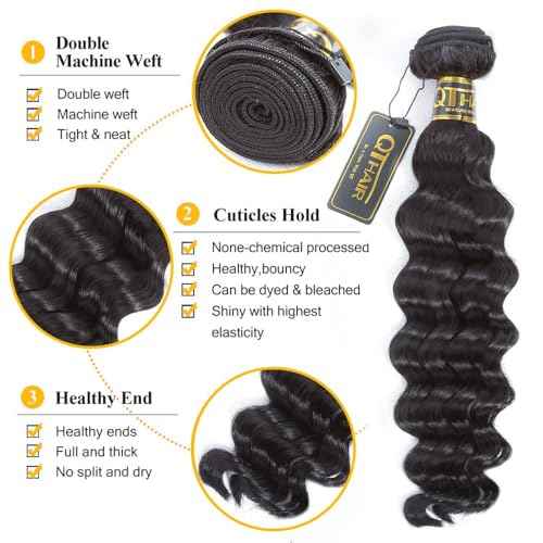 QTHAIR 16A Human Hair Loose Deep Wave Human Hair Bundle 26inch Loose Deep Wave Natural Black Color Soft Wave100% Unprocessed Brazilian Virgin Hair 1 Bundle 100g only